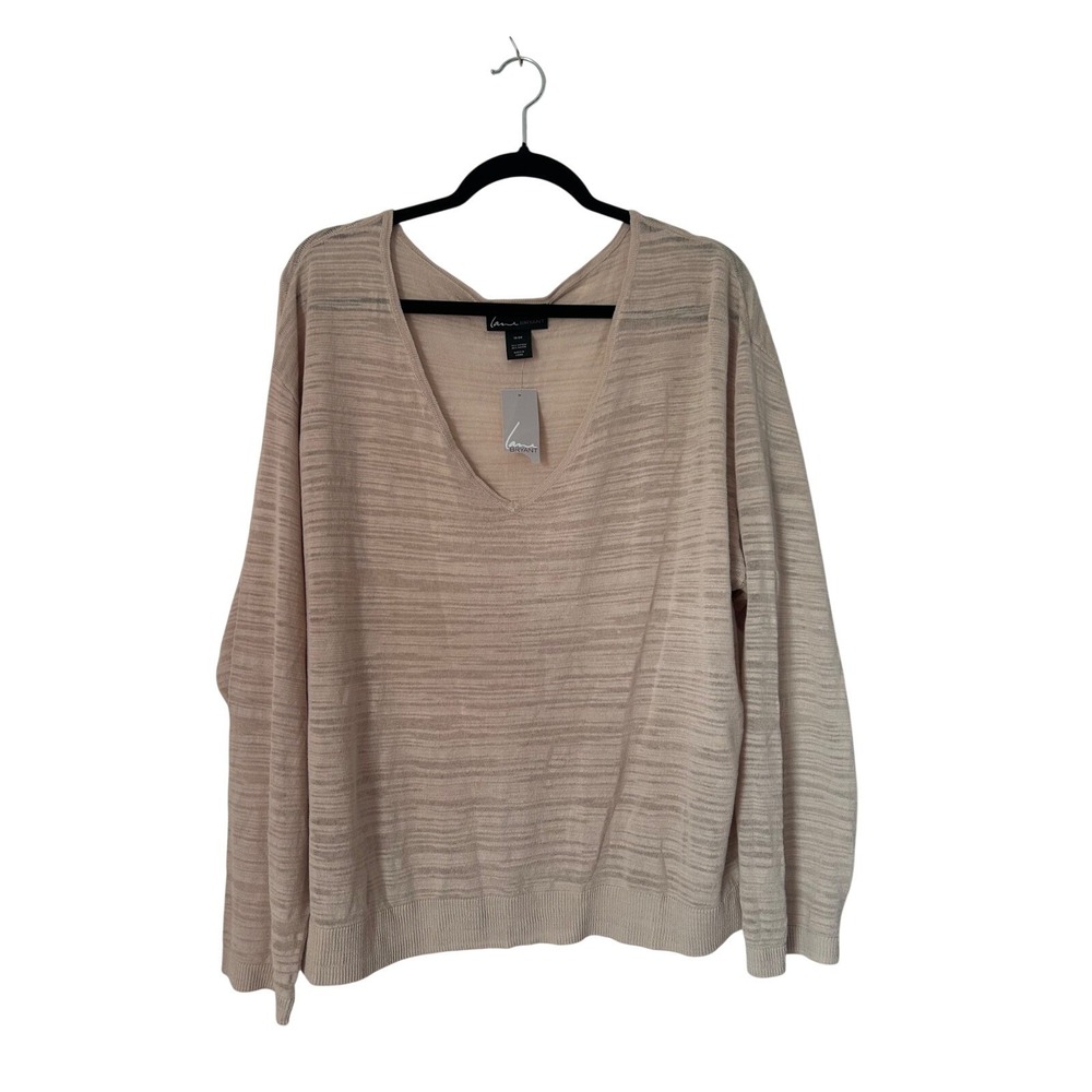 Lane Bryant Sweater Top Size 18 Beige Sheer Long Sleeve V-Neck Textured Casual
